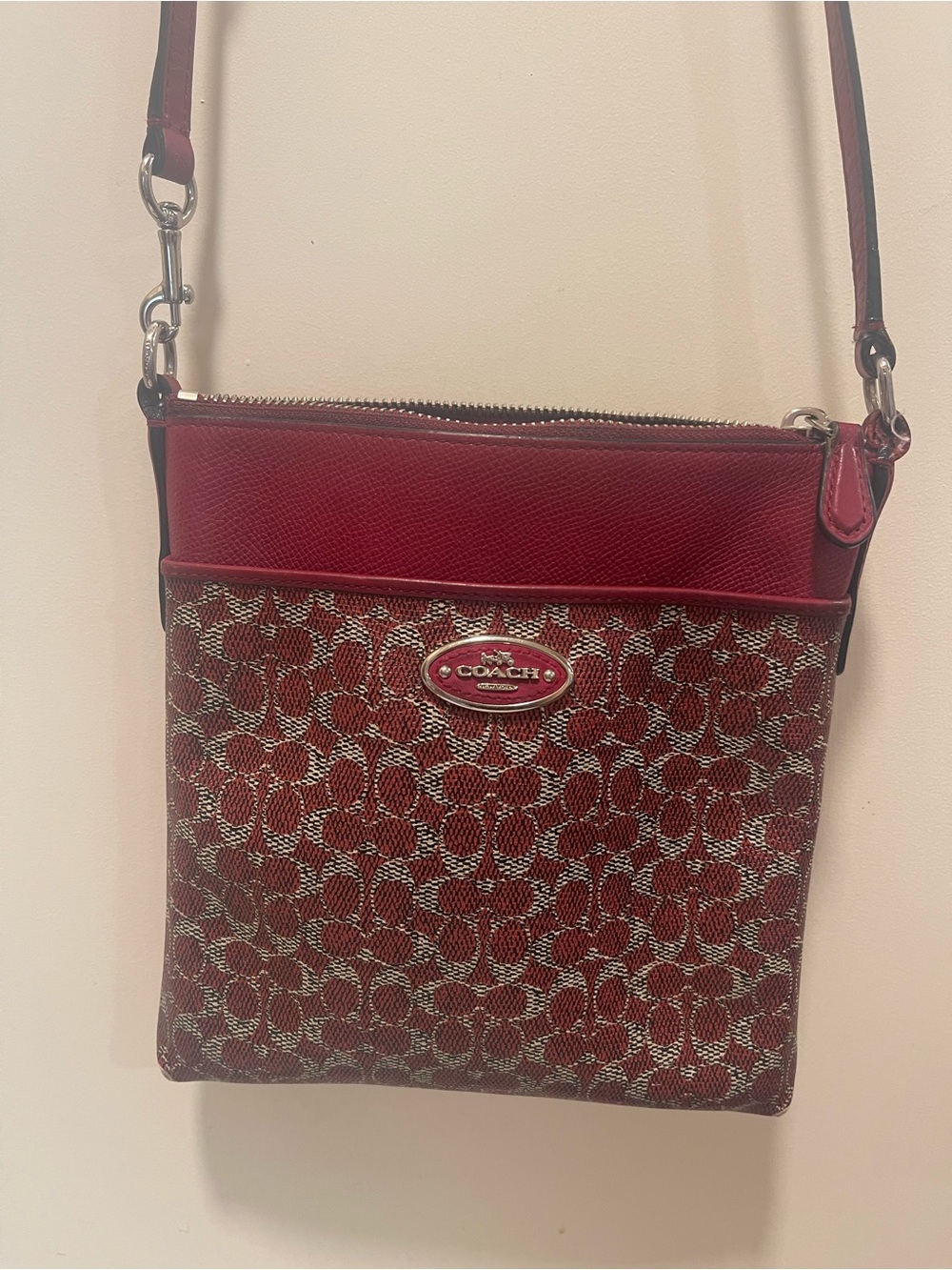 Coach Signature PVC Spencer Red Crossbody with gold Logo Plaque#33479